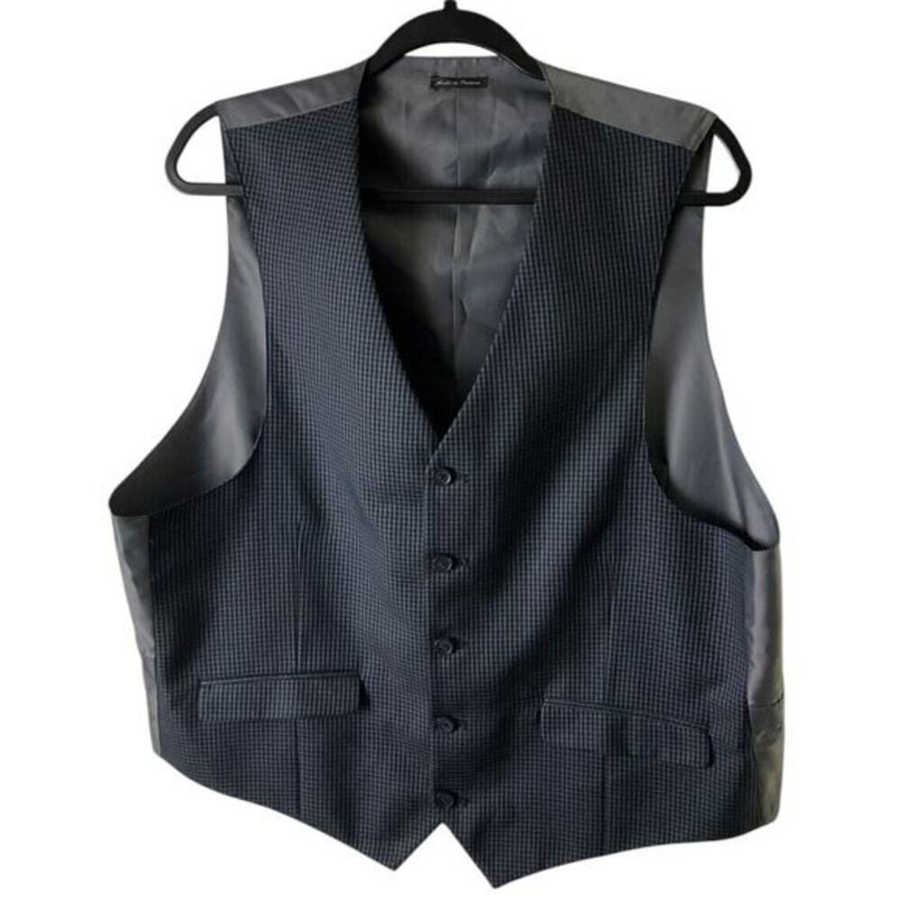Steve Harvey Royal Navy Blue Check Suit Vest Waistcoat Mens Large 5 Button Cinch